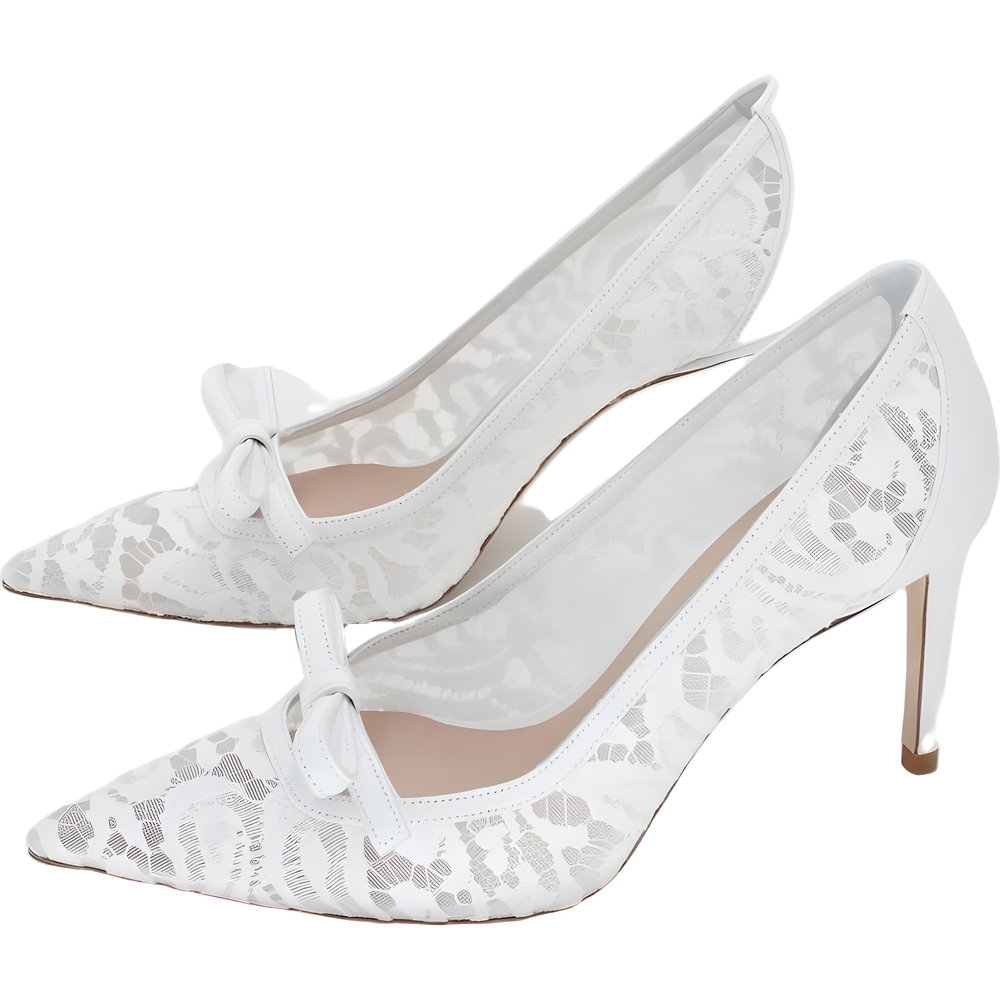 Stuart Weitzman Felicity Bow 85 Pump Basic White GAD Garden Lace Size 7.5B - Picture 2 of 6